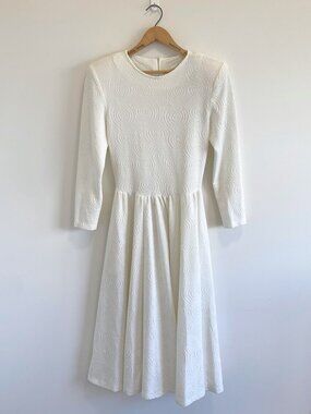 Vintage White Long Sleeve Damask Dress / 80s / Made in Canada